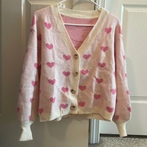 Nude x pink heart cardigan